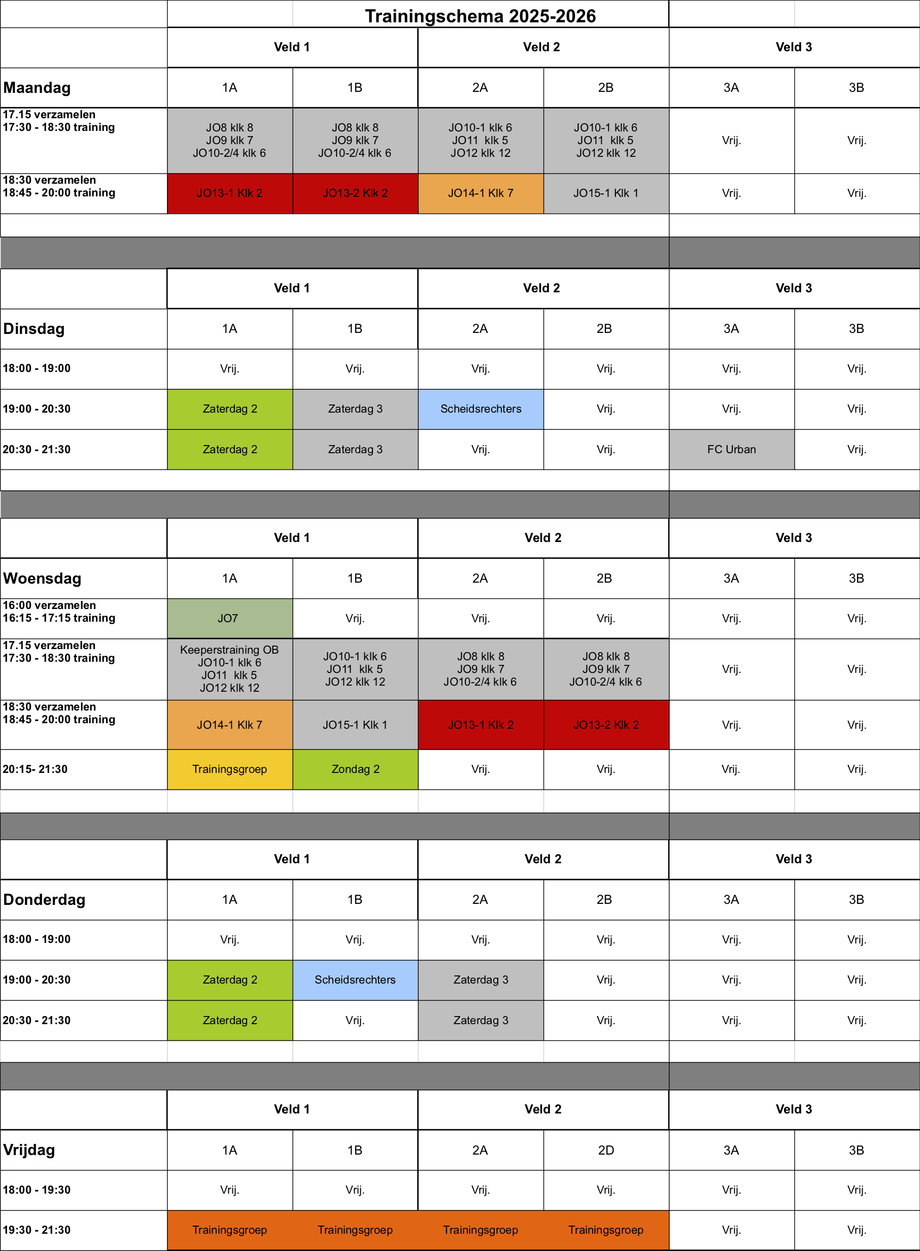 Trainingsschema 2025 - 2026